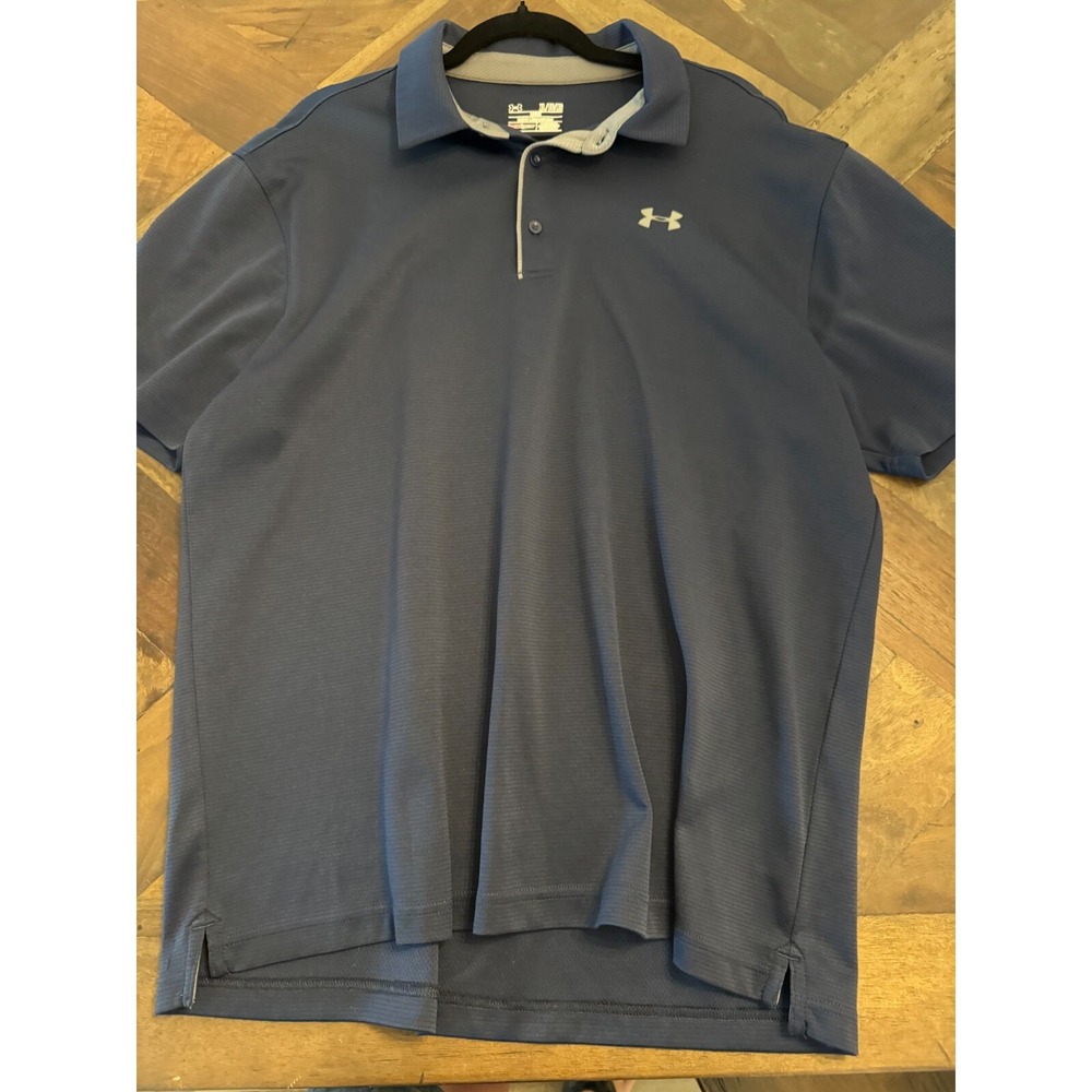 Men's Navy Under Armour Polo Pullover Short Sleeve Size XL Loose Fit HeatGear‎